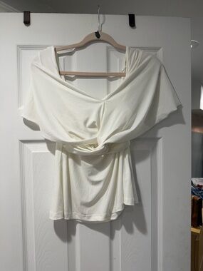 Anthropologie Cream Twist-Front Off-Shoulder Blouse